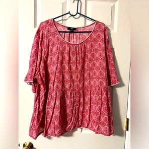 Ruffle Sleeve Babydoll Pink Print Blouse size 28